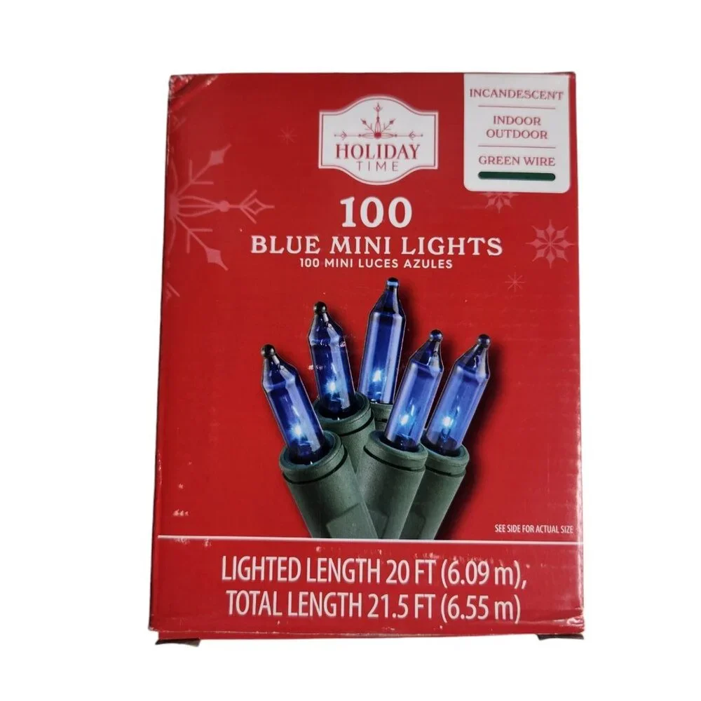 Holiday Time 100ct BLUE Mini String Lights Green Wire Indoor Outdoor 2 Boxes